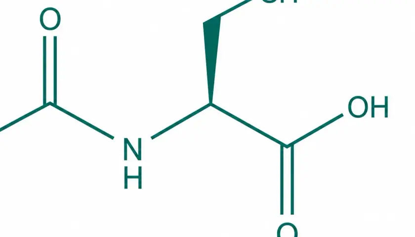 Chemische Strukturformel von N-Acetylcystein (NAC). Die NAC Supplement Wirkung wird oft mit antioxidativen Eigenschaften in Verbindung gebracht.