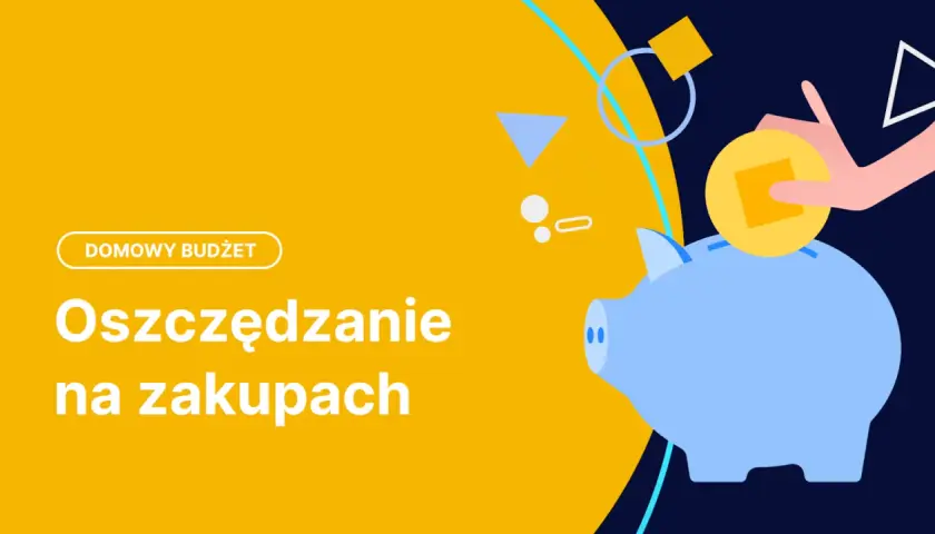 Domowy budżet: Oszczędzanie na zakupach. Ręka wrzuca monetę do skarbonki świnki, symbolizując sposoby na oszczędzanie pieniędzy.