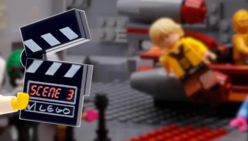 Szene 3 für ein **Lego stop motion** Abenteuer! Luke Skywalker und C-3PO sind bereit für die nächste Aufnahme.