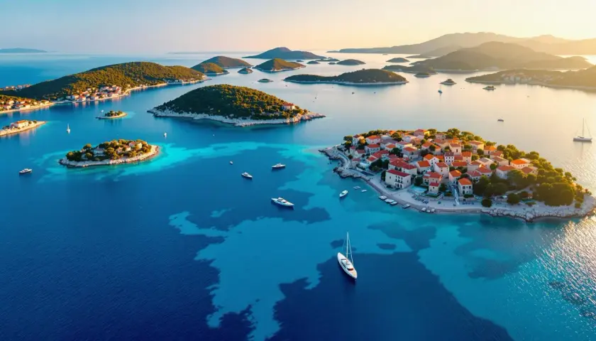 Traumhafte Küstenlandschaft mit vielen kleinen Inseln, die zum Erkunden einladen. Man fragt sich, wie viele Inseln hat Kroatien wirklich?