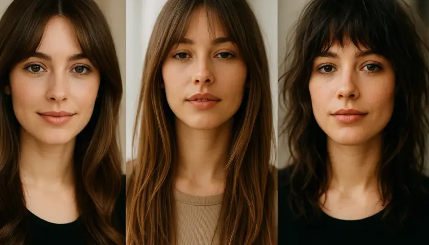 Tres mujeres muestran distintos tipos de flequillo: liso, desfilado y desordenado.