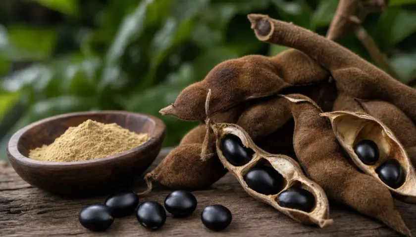 Fagioli di Mucuna pruriens e polvere, noti per il loro potenziale impatto sul testosterone.