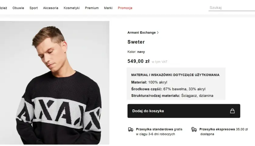 Męski sweter z akrylu i bawełny, z napisem "AXAX". Czy akryl jest dobry? Ten sweter pokazuje, że tak!