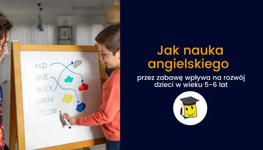 Dzieci uczą się angielskiego przez zabawę, dopasowując kolory na tablicy.