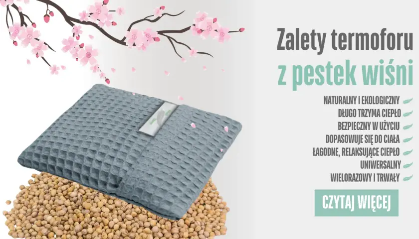 Szary termofor z pestek wiśni, idealny na chłodne dni. Naturalny, ekologiczny i wielorazowy.