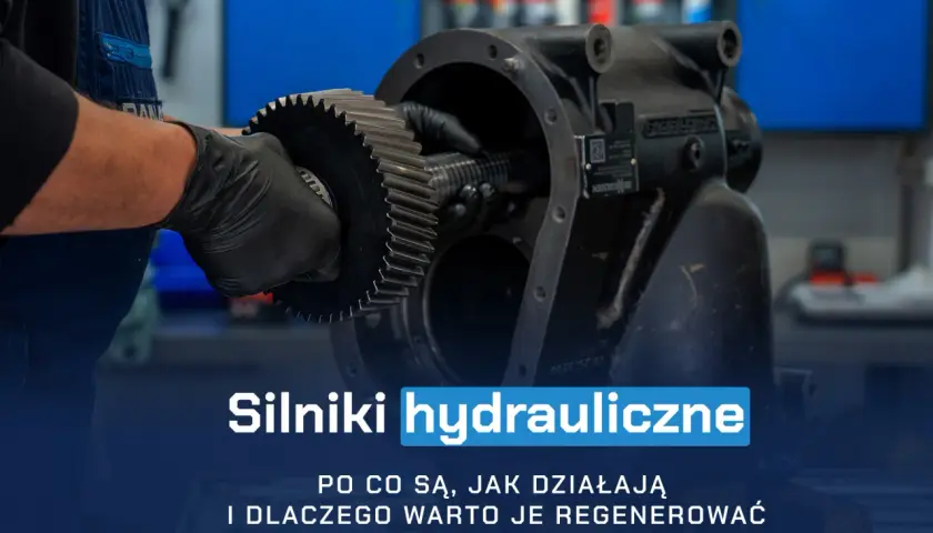 Mechanik montuje zębatkę w obudowie, ilustrując zasadę działania silnika hydraulicznego.