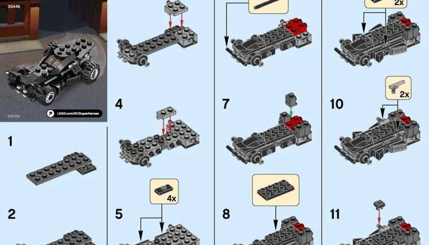 Instrukcja krok po kroku, jak zbudować samochód z Lego. Zobacz, jak powstaje Batmobil z zestawu DC Super Heroes.