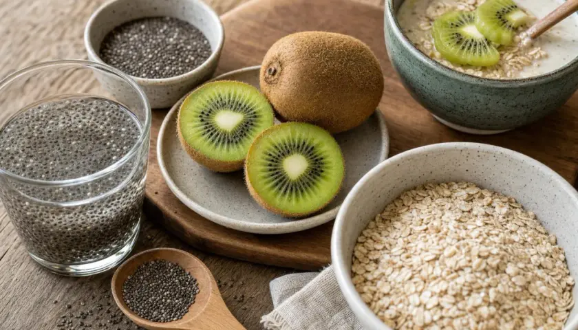 Semi di chia, fiocchi d'avena e kiwi: ingredienti naturali per combattere l'intestino pigro. Rimedi gustosi e salutari.