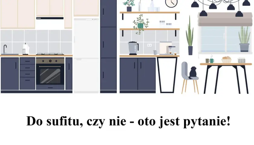 Nowoczesna kuchnia z ciemnogranatowymi szafkami i jasnymi blatami. Zastanawiasz się nad wymiarami szafek kuchennych?