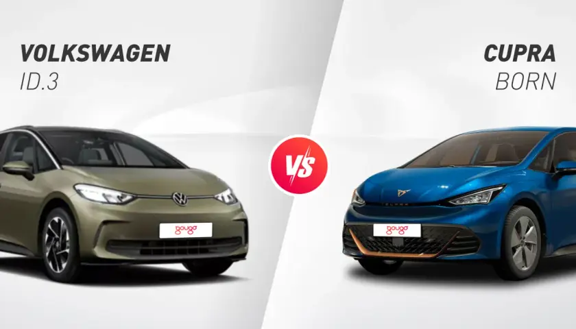 Volkswagen ID.3 verde y Cupra Born azul, comparativa de medidas.