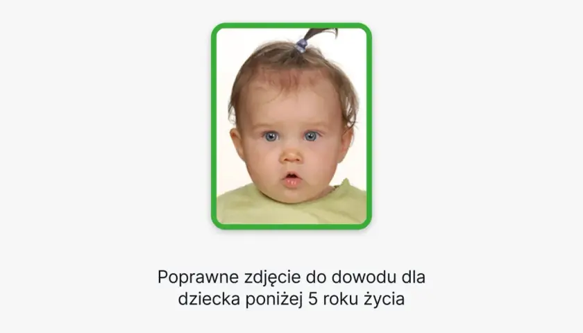 Urocze zdjecie dziecka do dowodu, z niebieskimi oczami i zaciekawioną miną. Idealne dla malucha poniżej 5 roku życia.