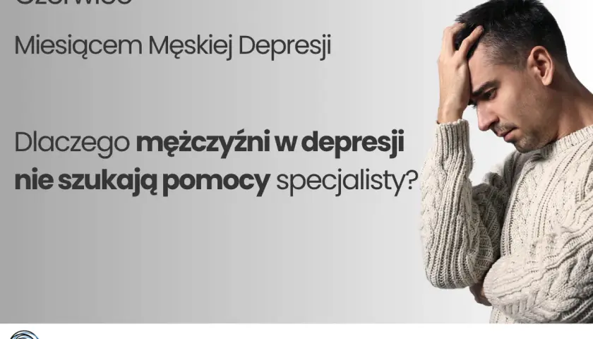 Mężczyzna z ręką na czole, symbolizujący objawy depresji u mężczyzn. Czerwiec Miesiącem Męskiej Depresji.