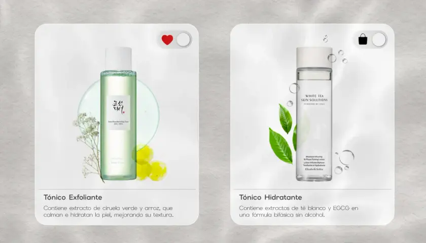 Tónico exfoliante con ciruela verde y arroz para calmar e hidratar. Tónico hidratante con té blanco y EGCG, ideal para saber para que sirve el tonico facial.