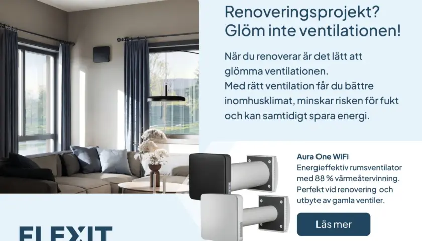 Renovera ditt småhus smart med energieffektivisering. Flexit Aura One WiFi ger bättre inomhusklimat och sparar energi.