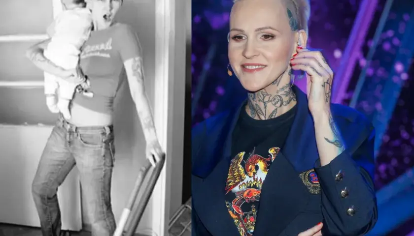 Agnieszka Chylińska z dzieckiem na ręku i później na scenie. Dwie odsłony artystki.
