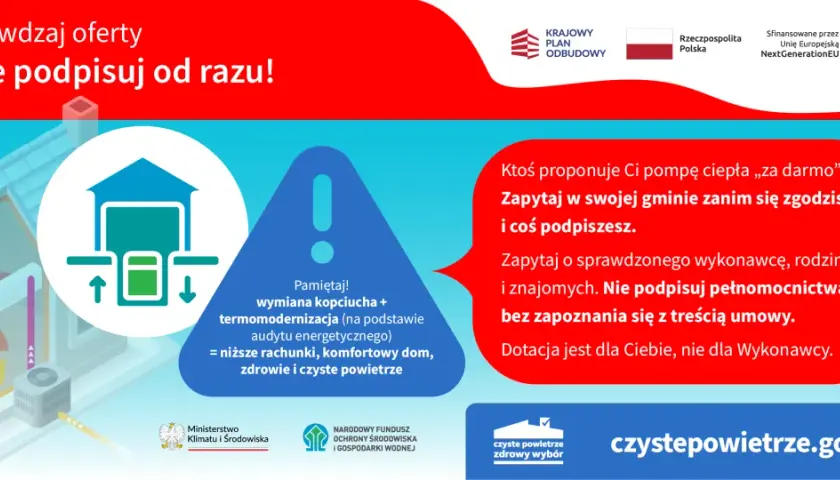 Dom z pompą ciepła, symbolizujący audyt energetyczny i czyste powietrze. Zachęta do sprawdzenia ofert przed podpisaniem umowy.