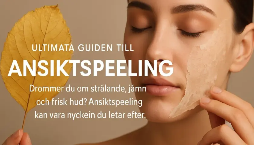 En kvinna med slutna ögon drar försiktigt bort ett lager av peeling från sitt ansikte, som om hon avslöjar ny, strålande hud.