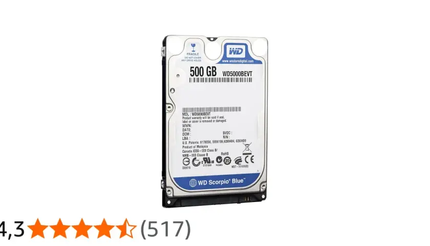 WD 500GB WD5000BEVT Festplatte, Modell WD Scorpio Blue.