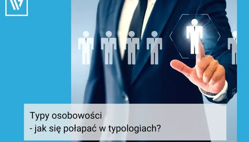 Biznesmen wybiera jednego z wielu ludzi, symbolizując 16 typów osobowości i ich zrozumienie.