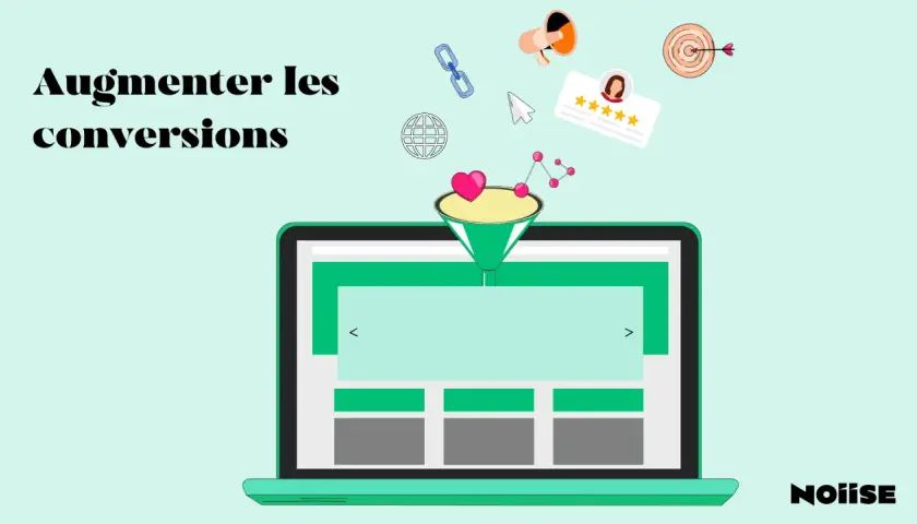 Augmenter les conversions : un entonnoir de marketing sur un ordinateur portable, symbolisant l'optimisation du taux de conversion.