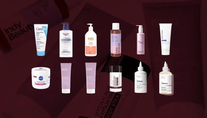 Hudvårdsprodukter för att behandla keratosis pilaris, inklusive krämer, lotions och exfolierande stift.