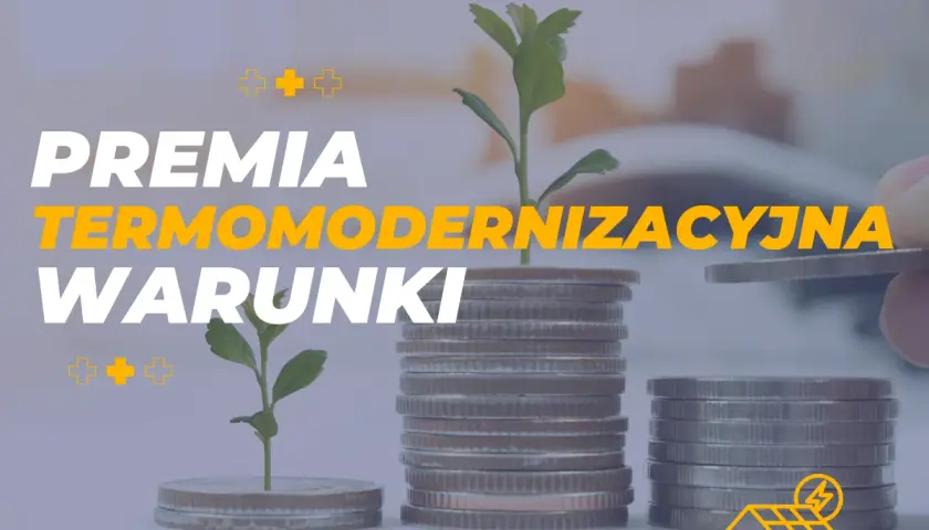 Premia termomodernizacyjna: rosnące stosy monet z sadzonkami symbolizują inwestycję w przyszłość i oszczędności.