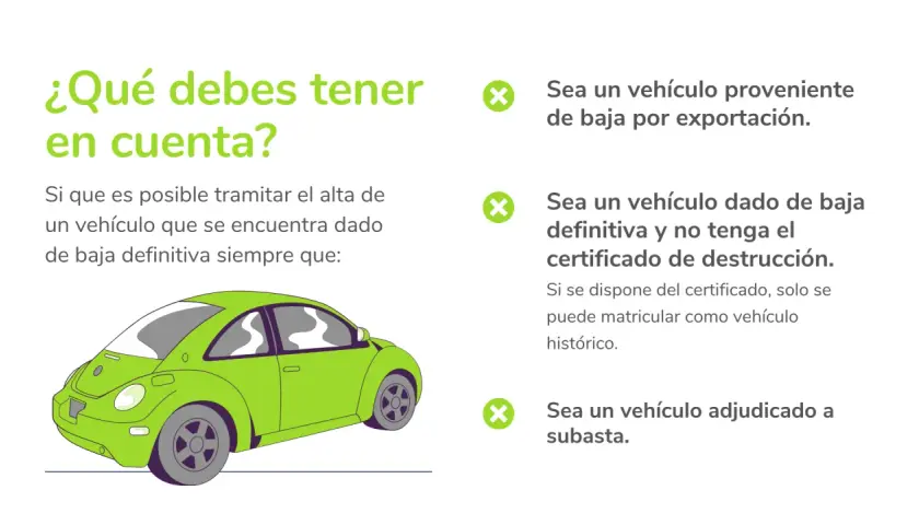 Se puede dar de alta una moto dada de baja si es de exportación, no tiene certificado de destrucción o fue adjudicada en subasta.
