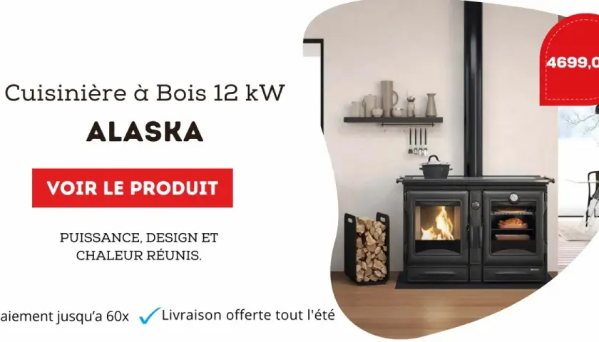 Cuisinière ALASKA, une merveille de cuisine au feu de bois alliant puissance et design. Parfait pour réchauffer votre foyer.