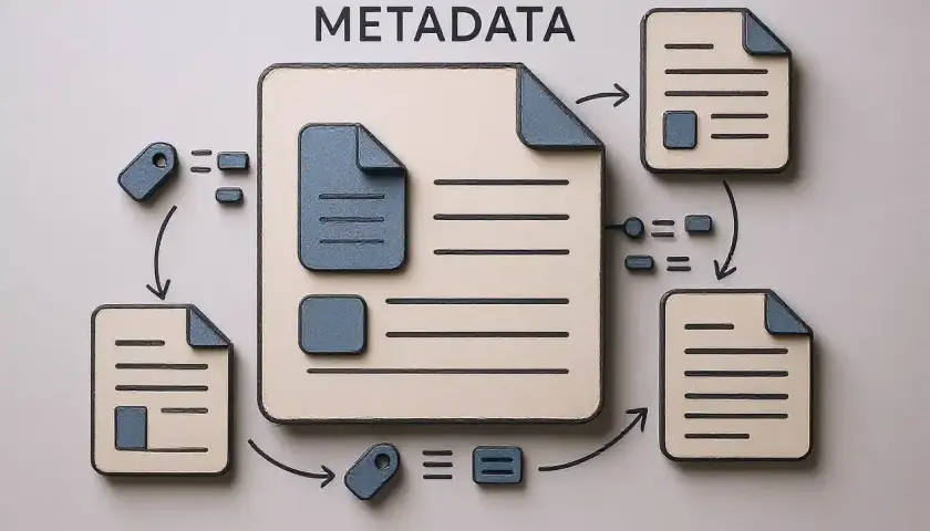 Diagrama ilustra cómo los metadatos de un documento se conectan y organizan.