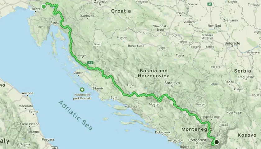 Trasa Via Dinarica biegnie przez Chorwację, Bośnię i Hercegowinę oraz Czarnogórę, od Triestu po Albanię.