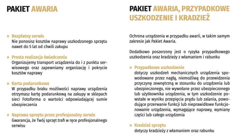 Ubezpieczenie sprzętu fotograficznego: Pakiet Awaria, przypadkowe uszkodzenie i kradzież. Bezpłatny serwis, prosta realizacja świadczeń, karta podarunkowa.