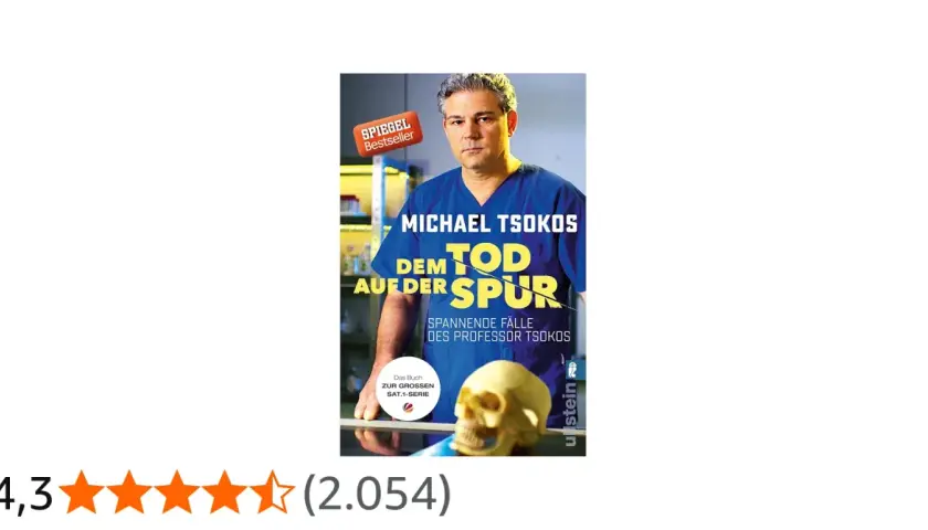 Buchcover "Dem Tod auf der Spur" von Michael Tsokos. Ein Mann in Arztkittel blickt ernst, daneben ein Totenkopf.