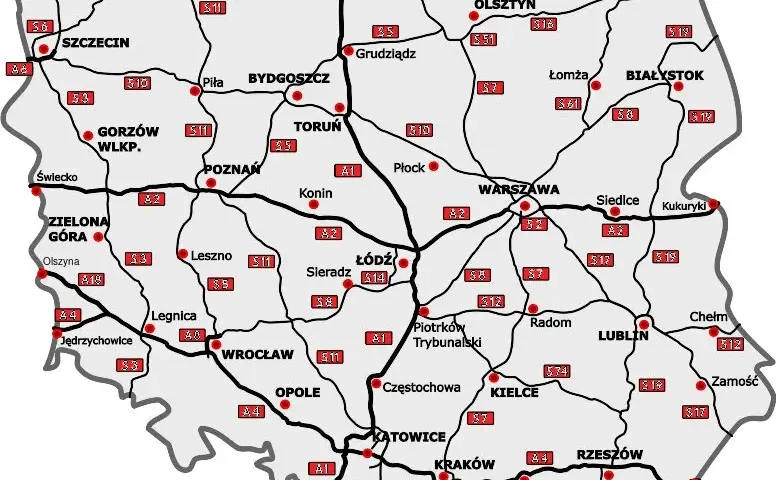Płatne odcinki A2 - Mapa bramek poboru opłat