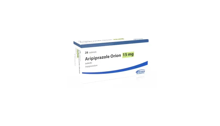 Opakowanie leku Aripiprazole Orion 15 mg, zawierające 28 tabletek.