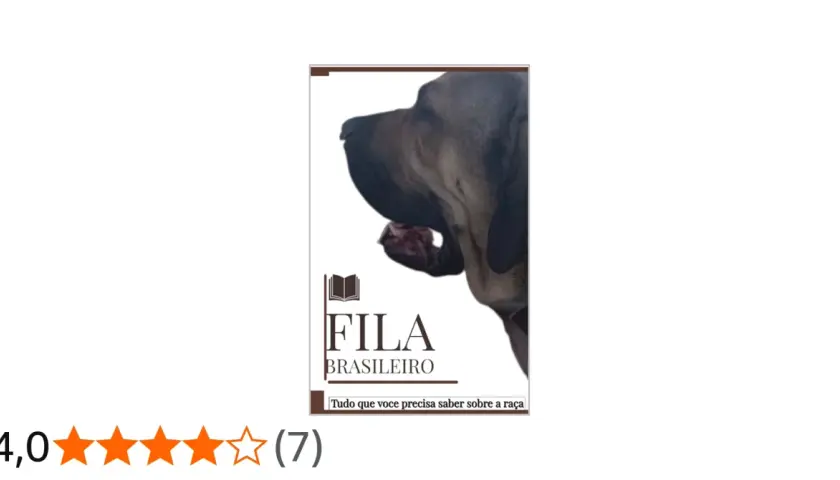 Primer plano de un perro fila brasileiro, con texto que dice "FILA BRASILEIRO".