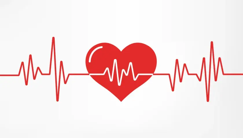 Czerwone serce z linią EKG symbolizującą tętno.