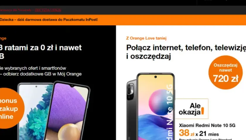Sprawdź swój stan konta Orange i skorzystaj z promocji na telefony i internet. Xiaomi Redmi Note 10 5G za 38 zł miesięcznie.