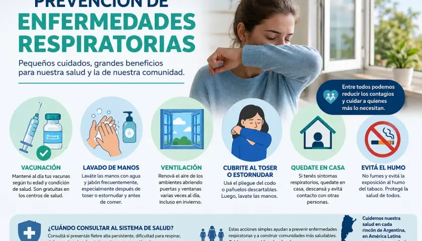 Prevención de enfermedades respiratorias: vacunación, lavado de manos, ventilación, cubrirse al toser, quedarse en casa y evitar humo. Reducir compuestos orgánicos volátiles es clave.