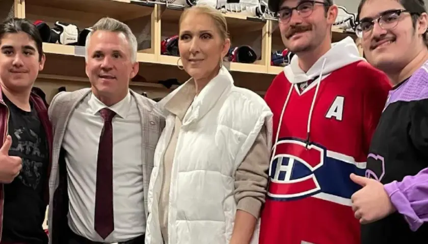 Celine Dion z synami w szatni hokejowej.