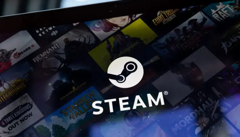 Ekran Steam z grami i logo. Dowiedz się, jak płacić Paysafecard na Steam, by kupić swoje ulubione tytuły.