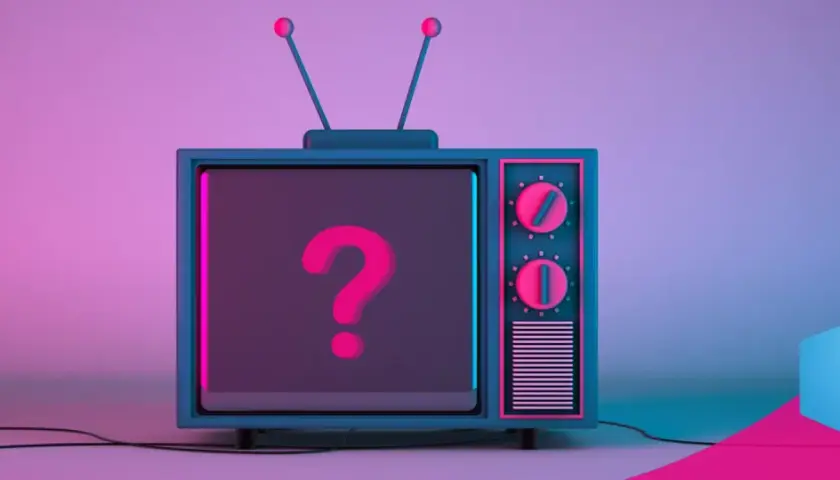 Stylizowany telewizor z pytajnikiem na ekranie. Jak sprawdzić siłę sygnału anteny? Logo TV+.