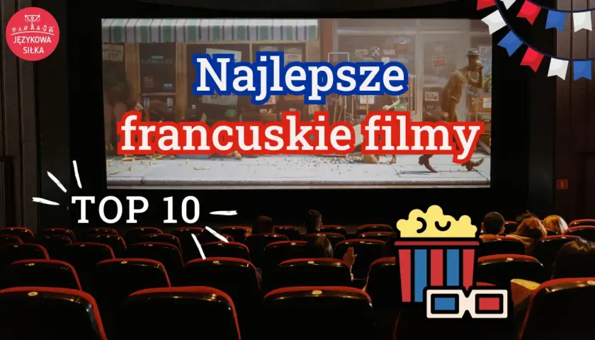 Ekran kinowy z napisem "Najlepsze francuskie filmy" i widownią.