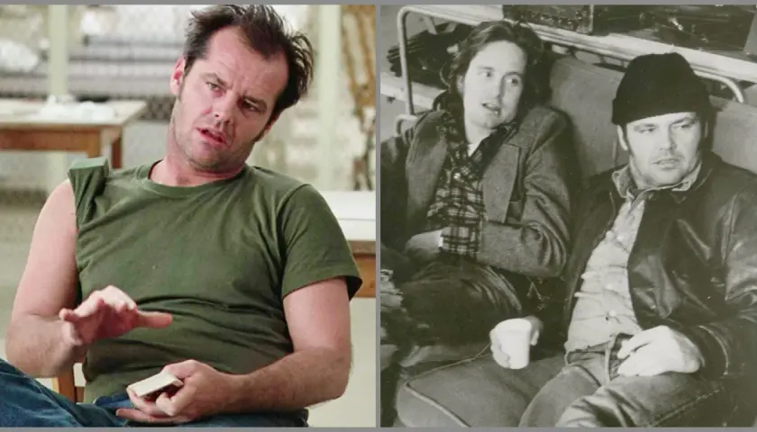 Jack Nicholson in "Qualcuno volò sul nido del cuculo" e un'altra immagine di lui.