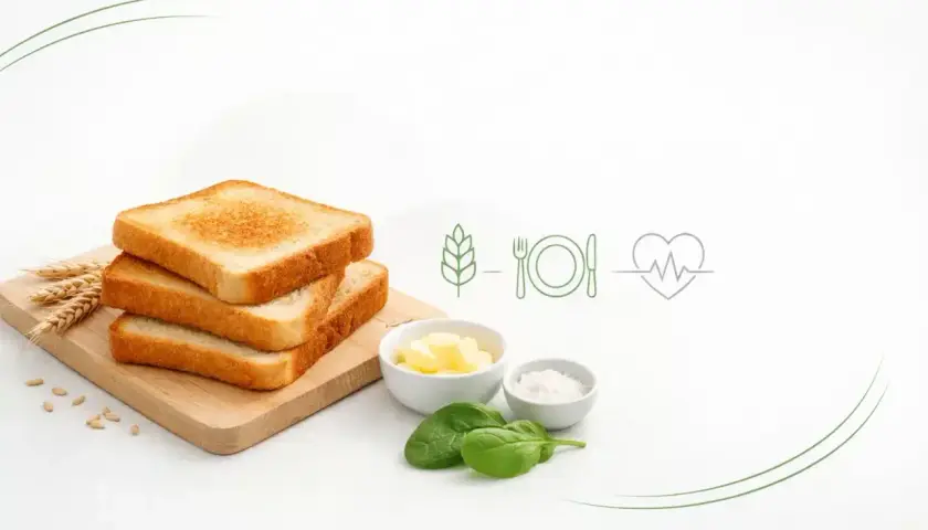 Stos tostowy, masło, sól, szpinak i symbole zdrowego odżywiania. Czy chleb tostowy jest zdrowy?