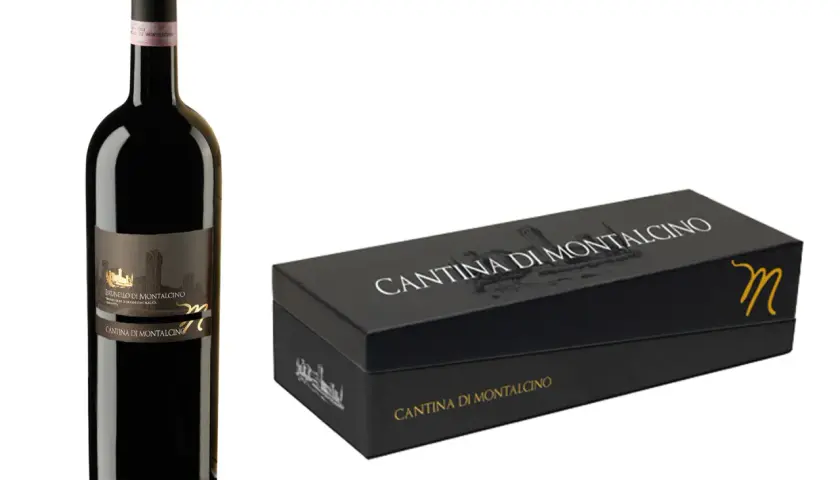 Butelka i pudełko na wino Brunello di Montalcino. Elegancki zestaw dla koneserów.