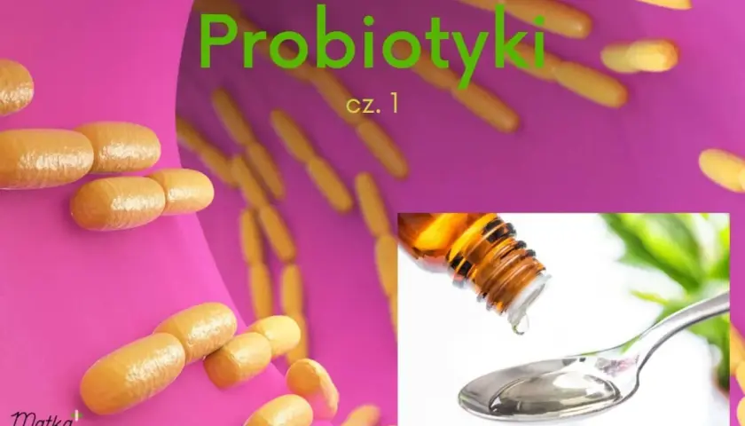 Probiotyk dla noworodka w kroplach. W tle bakterie probiotyczne.