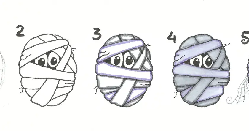 Tutorial paso a paso para crear kawaii faciles dibujos de halloween: una momia adorable.