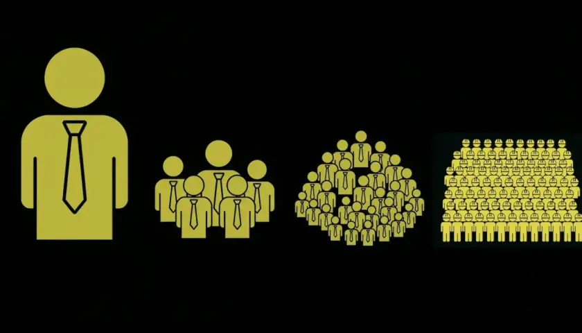 Icone di persone con cravatta, da una singola figura a una folla, per illustrare quanto prende un primario.