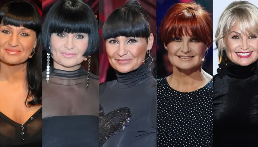 Iwona Pavlović w młodości i dziś. Pięć ujęć tej samej kobiety w różnych stylizacjach i fryzurach, pokazujących jej ewolucję.