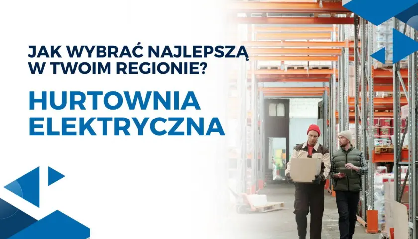 Jak wybrać najlepszą hurtownię elektryczną w Twoim regionie? Dwóch pracowników K&M Elektro idzie przez magazyn.